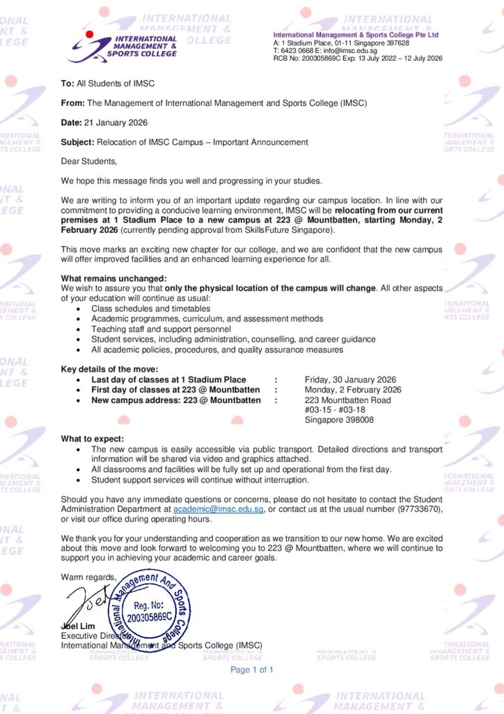 Announcement – Relocation of IMSC Campus
